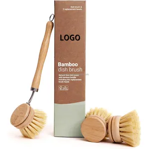 Custom LOGO Bamboo Dish Brush Long Lasting Brush Eco-Friendly Wooden Dish Brush Washing Kitchen Cleaning Pot Pan Dish Bowl