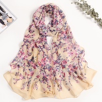 Écharpes attrayantes pour femmes léger imprimé Lotus motif floral écharpe châle mode écharpes crème solaire châles