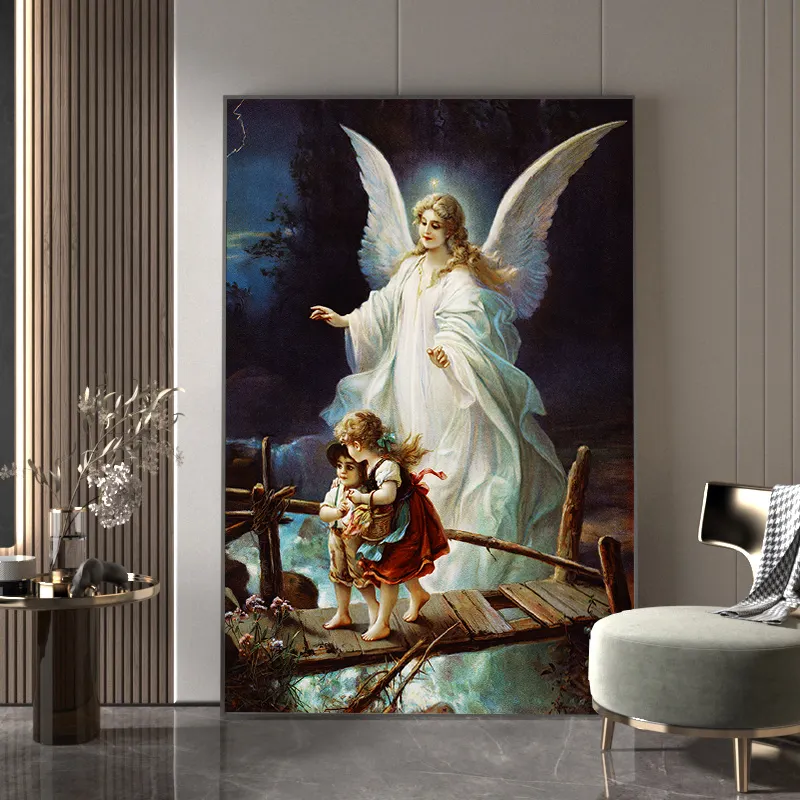 Retro Angel Kids oil Life painting Artwork Wall Pictures And posters Print in Canvas For home Living Room decor as For Gift