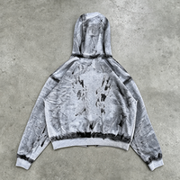 Ensemble sweat à capuche et short pour homme, style streetwear vintage, délavé à l'acide, épais, avec impression personnalisée effet éclaboussures et fermeture éclair