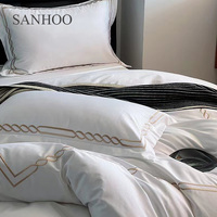 SANHOO vente chaude hôtel blanc 100% coton 500TC feuilles literie pleine taille Jacquard broderie luxe ensemble de literie