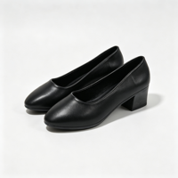 Escarpins noirs à bout rond et talon carré pour femme, en cuir véritable, à enfiler, talon bas, pour le bureau et les occasions habillées, vente en gros