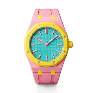 Montre mécanique sportive pour femme ST-W02 Rosso, boîtier octogonal, bracelet en caoutchouc, cadran analogique, 40 mm, rose rouge, résistante à l'eau 3 BAR - Product Image 1