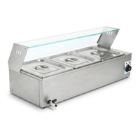 Chauffe-Plats Électrique Professionnel en Acier Inoxydable Type Bain-Marie avec Vitrine de Protection pour Buffet