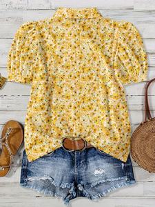 Blusa Unisex con Cuello Camisero, Estampado Floral, Mangas Abullonadas, Opción de Logotipo Personalizado, Tela Ecológica Antiarrugas para Oficina - Product Image 2