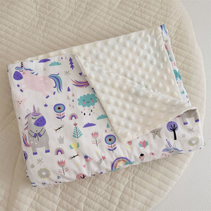 Couvertures de bébé 48*59 pouces pour garçons et filles avec le devant en coton imprimé d'animaux et les jetés de <span class=keywords><strong>lit</strong></span> en polaire à pois avec fermeture éclair/ - Product Image 1