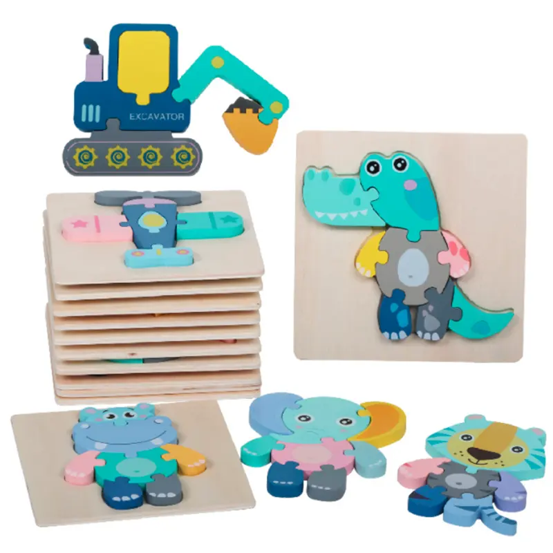 Puzzle créatif puzzle animal et véhicule dessin animé en forme de puzzle en bois 3d jouet éducatif pour les enfants