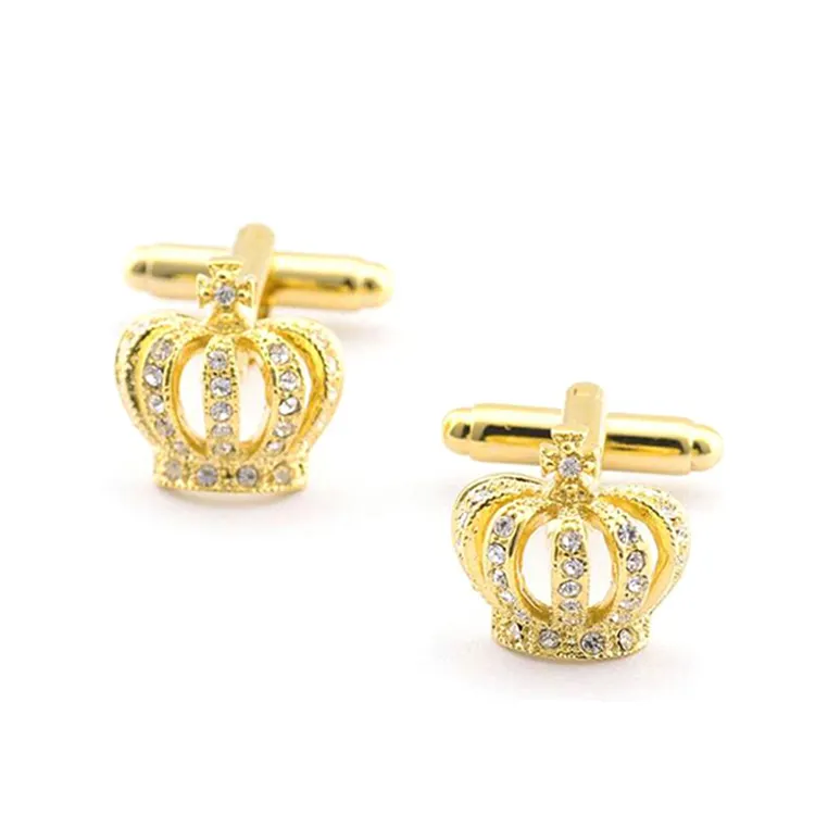 Luxury crown brass cuff link Mens classic wedding gold diamond cufflink
