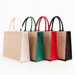 Bolsa de Yute Personalizada con Logotipo, Ecológica, para Regalos Publicitarios, con Costuras de Color, Bolsa de Compras de Yute en Blanco - Product Image 1