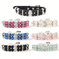 Collier en cuir réglable pour chien avec perles et strass en cristal, vente en gros