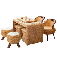 Ensemble table basse et chaises en rotin, mobilier de maison, petit ensemble de balcon en bois massif, style chinois d'inspiration zen