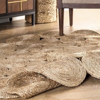 Tapis rond en jute bio, tissé à la main, à poils moyens de 8 mm d'épaisseur, pour salon, canapé, table basse, chambre, chevet, extérieur, compatible aspirateur