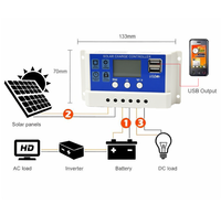 Contrôleur de charge de cellules solaires DC11.1V12.8V PWM noir de contrôleur solaire de réverbère 12V24V10A20A