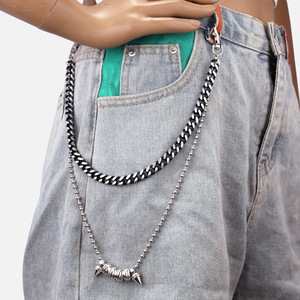 Chaîne de taille double couche en métal Yueli, design à pointes, en alliage de zinc, style hip-hop punk, chaîne de corps tendance pour usage quotidien - Product Image 1