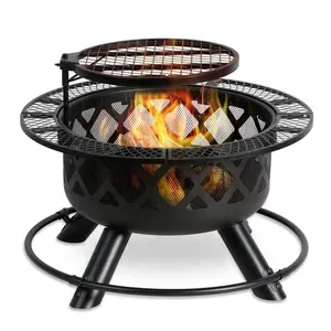 Odun yanan ateş çukuru ile arka bahçe pişirme ızgarası Poker çok fonksiyonlu tasarım Humanized tasarım sağlam taban inşaat