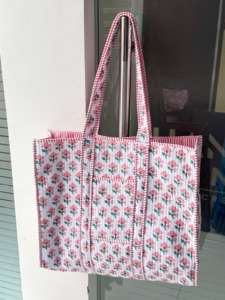 Traditional Indian Kantha Quilted Hand Block Floral Printed Tote Bag Large Casual Trendy Custom Fashion <b>Accessory</b> - Product Image 3