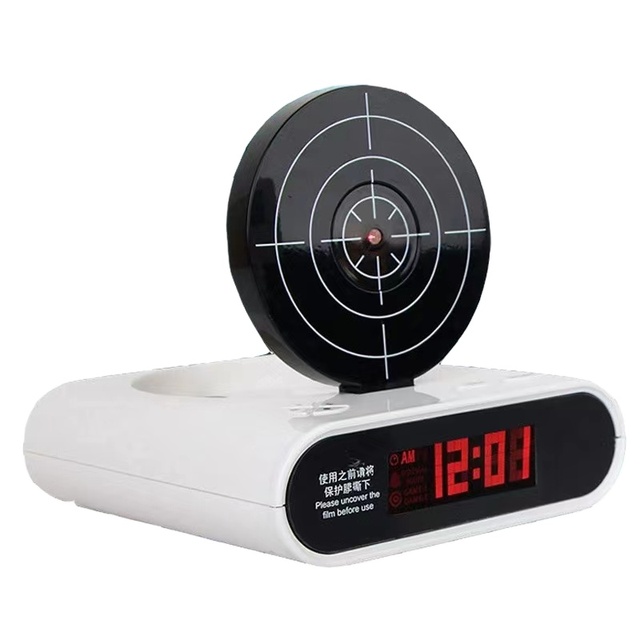 Fun Aim and Shoot Digital LED Display Desk Alarm Clock with Laser Gun Target Quartz Function Snooze Feature Bedside Projection
