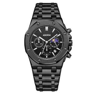 Reloj de Pulsera para Hombre ABORNI, Diseño Minimalista y Elegante, Movimiento de Cuarzo con Iluminación <span class=keywords><strong>Exactime</strong></span>, Esfera Negra, Alta Calidad - Product Image 6