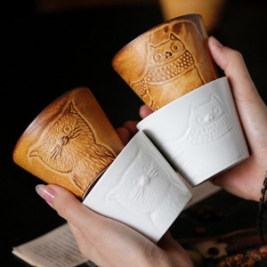 Caneca de Cerâmica Estilo Japonês da Série Gato e Cachorro do Designer Taiwanês Sham, Estilo Vintage e Fofo para Uso Doméstico, com Caixa de Presente - Product Image 4