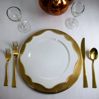 Assiette de présentation en plastique classique de luxe avec bordure dorée blanche - Assiettes élégantes pour mariage et fête 100 pièces Motif personnalisé pour la décoration de la maison