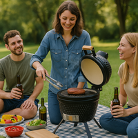 Grill de cuisson moderne haut de gamme pour pique-nique en jardin, en céramique noire certifiée CE, avec grille en zinc chromé et revêtement en poudre, pour barbecue au charbon de bois