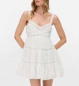 OEM abiti di lino Casual per le donne senza schienale di moda estiva in pizzo solido in cotone a vita alta vestito naturale - Product Image 2
