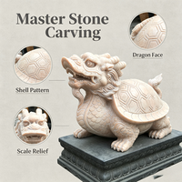 Statue de tortue dragon sculptée à la main en marbre rouge coucher de soleil naturel, résistante aux intempéries, sculpture en pierre porte-bonheur pour cour de villa