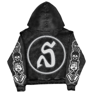 Áo hoodie nam thiết kế mới, khóa kéo, chất liệu cotton acid wash, kiểu dáng đường phố, chất liệu vải thun Pháp, thêu hình vá, in họa tiết cổ điển, kiểu dáng cũ kỹ - Product Image 3