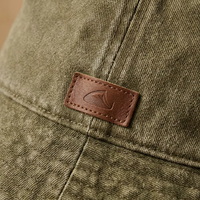 Chapeau Bob Unisexe Personnalisable avec Logo, en Coton Vert Délavé, Réglable et Respirant, avec Patch en Cuir, Idéal pour la Pêche et les Activités de Plein Air Toutes Saisons