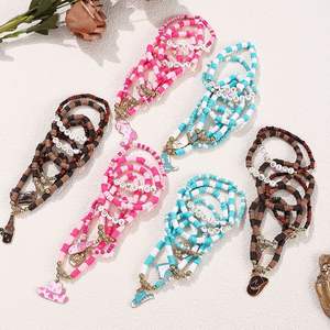 Ensemble de bracelets personnalisés en perles de pâte polymère douce de style western multicolores, 6 pièces/ensemble, avec breloque en forme de botte de cow-girl rose - Product Image 4