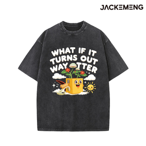 T-shirt in cotone oversize lavato con stampa What if IT Turns Out Way Better Cartoon Box Plant, maglietta casual da tutti i giorni in stile streetwear retrò - Product Image 4