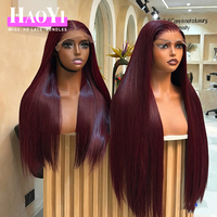 Perruque en cheveux humains couleur bordeaux 99j, densité 250, avec frontal en dentelle HD 9x6 13x6, perruque entièrement en dentelle, cheveux vietnamiens bruts, sans colle, pour salon