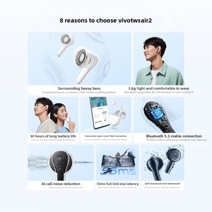 Écouteurs intra-auriculaires TWS Air2 d'occasion <span class=keywords><strong>vivo</strong></span> avec annulation <span class=keywords><strong>active</strong></span> du bruit (ANC) pour le sport et le gaming, autonomie inférieure à <span class=keywords><strong>3</strong></span> heures - Product Image 3