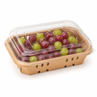 Baki Kertas Kraft Organik untuk Pertanian dengan Lubang Ventilasi Kustom, Logo, untuk Buah Stroberi, Blueberry, Raspberry, Punnet, Segel Panas, OEM