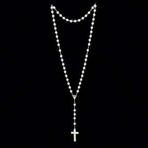 Collier de perles en plastique imitation perle 8 mm luminescent avec cadre de mots et croix, collier religieux catholique, vente en gros à Yiwu - Product Image 3