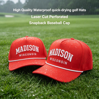 Casquette de baseball imperméable OEM à 5 panneaux, personnalisée, broderie 3D, perforations laser, avec corde, pour le golf et les voyages en extérieur, style snapback
