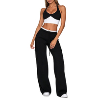 Ensemble de yoga 2 pièces pour femme, taille haute, legging large, color block, double couche, vêtements de sport, fabrication OEM ODM 2026