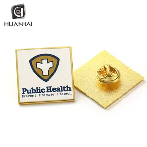 Spilla con logo a sublimazione con stampa quadrata in metallo placcato oro personalizzato