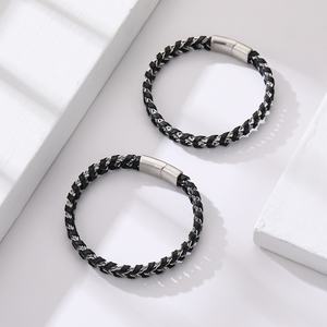 Pulsera de Cuero Trenzado de Acero Inoxidable para Hombre, Diseño Nuevo, Chapado en Oro, Estilo Moderno, Venta al Por Mayor, Alta Calidad, Personalizable - Product Image 2