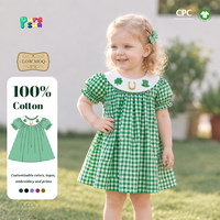 Robe pour filles Puresun Top Factory, Jour de la Saint-Patrick, OEM, 100% coton, gingham, broderie trèfle, 1-6 ans, vente en gros