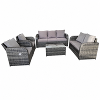 Ensemble de canapés d'extérieur 5 pièces avec chaise longue inclinable réglable et table basse en verre