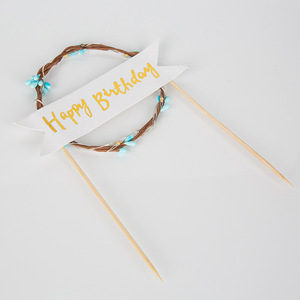 Cake Decor Vine Wreath Light Plug Romantic Forest Style Sweet Table Insert Birthday Happy Wreath Flag Plastic Handmade - Product Image 3