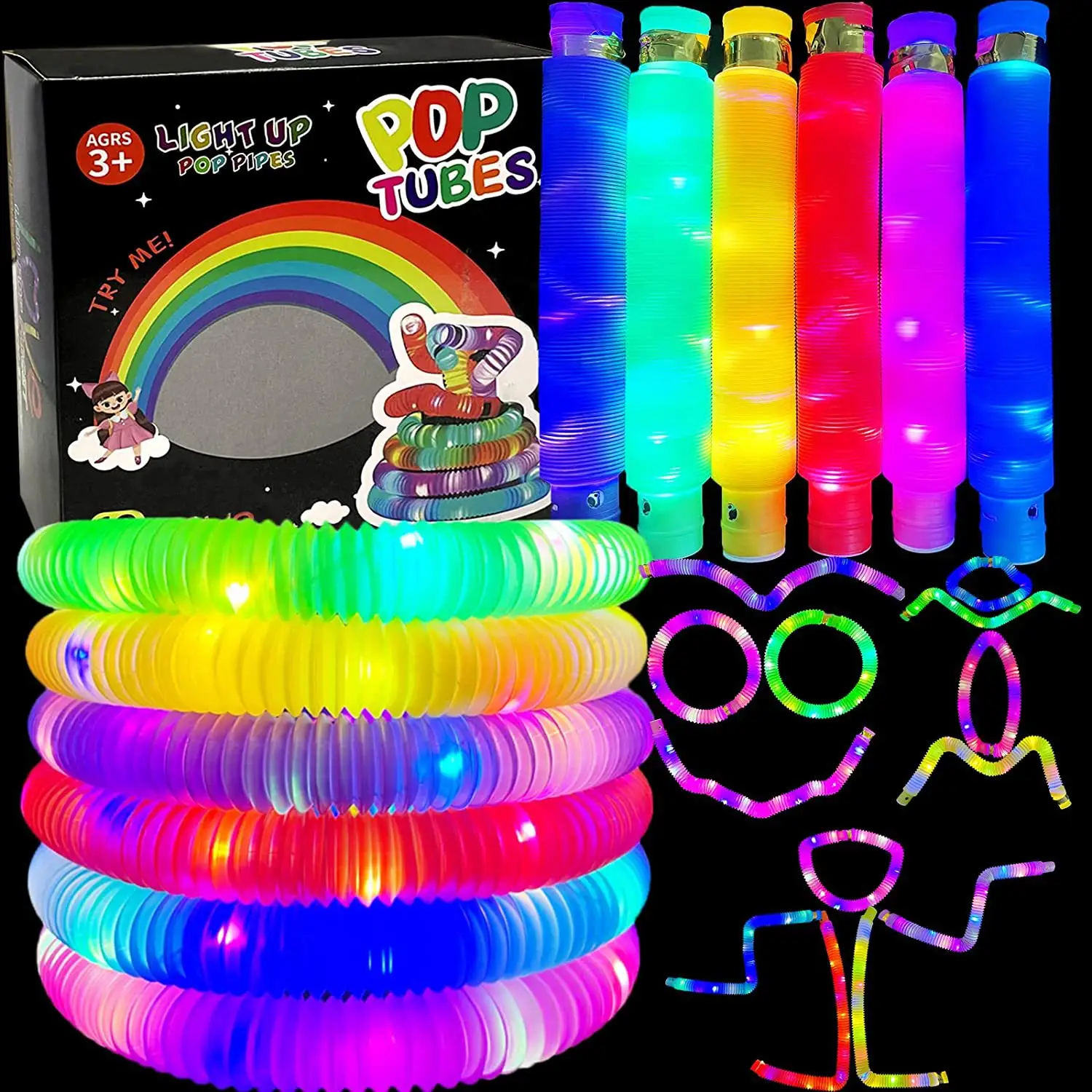 Stres oyuncakları 2023 21*2.9cm plastik streç Light Up Pop tüpler noel Led Sen duyusal oyuncaklar Pop tüp