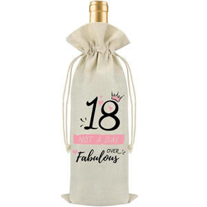 Birthday theme hemp drawstring wine <b>bag</b> party wine bottle cover birthday gift <b>bag</b> - Product Image 4