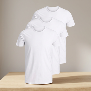 เสื้อยืดคอกลมแขนสั้นผู้ชาย สีขาว ผ้าฝ้าย 100% ทรงปกติ ผ้าเจอร์ซีย์เนื้อนุ่ม สีพื้น เรียบง่าย สวมใส่สบาย - Product Image 4