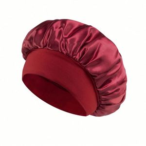 Gorro de Dormir de Seda para Mujer, Color Negro, para Cabello Rizado y Trenzado, Gorro de Satén Grande con Banda Ancha - Product Image 2