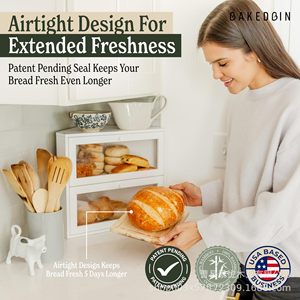 Boîte à pain à double compartiment, organiseur de pain pour comptoir de cuisine, 16 pouces, avec porte en verre pour la présentation de pâtisseries - Product Image 2