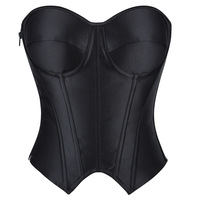 Corset Buste Ouvert Femme Noir Rayé, Costume de Bureau Rayé, Corset Zippé à Lacets avec Baleines, Bustier Sexy sans Bretelles