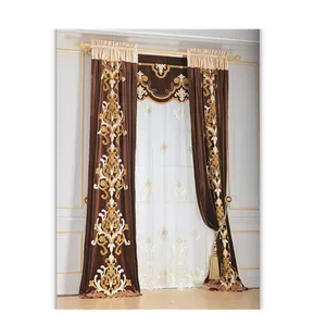 豪华欧式窗户刺绣客厅遮光窗帘 & 带挂布的挂布套装