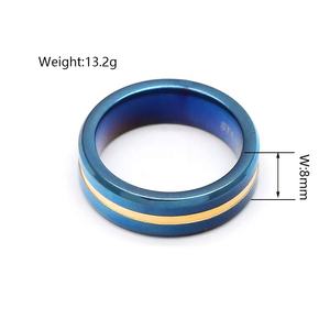 Venta caliente joyería de moda dos tonos Ip chapado anillo de boda azul anillo de acero inoxidable para hombre anillo de hombre chapado en oro de 18 quilates - Product Image 4